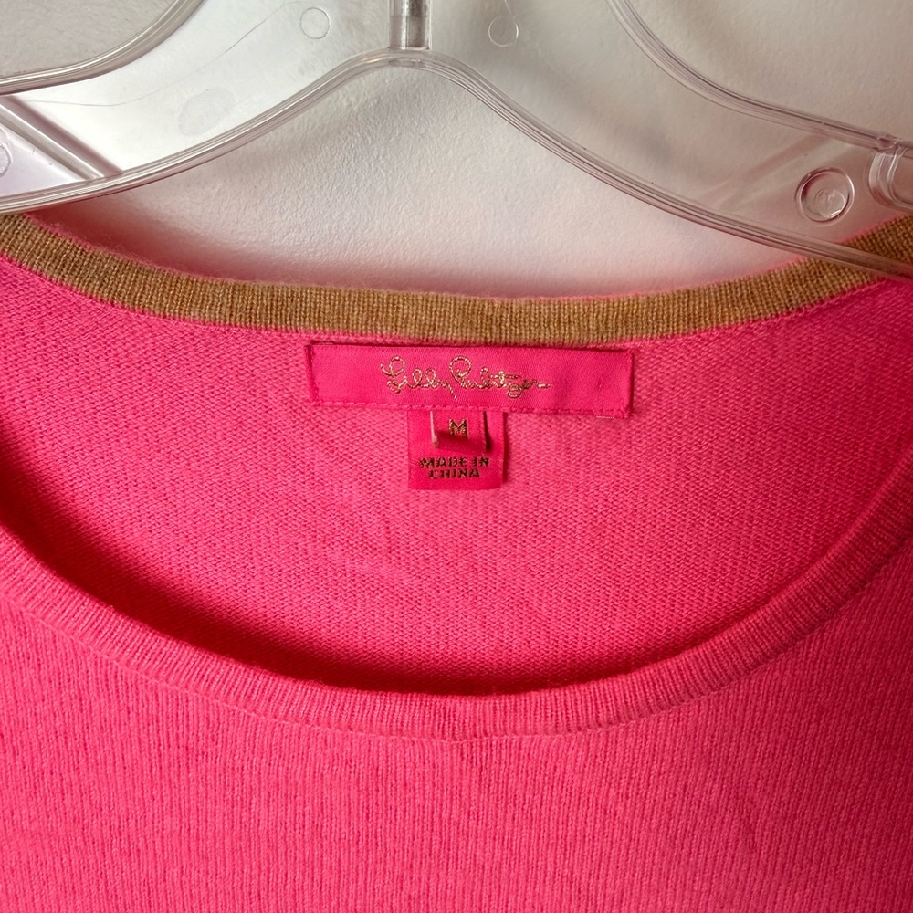 Lilly Pulitzer 100%‎ Cashmere Colorblock Sweater Pink & Camel Women’s M FLAW - Picture 4 of 8